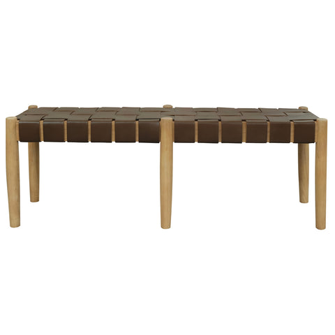 Elliot Leather Solid Mindi Timber Bench