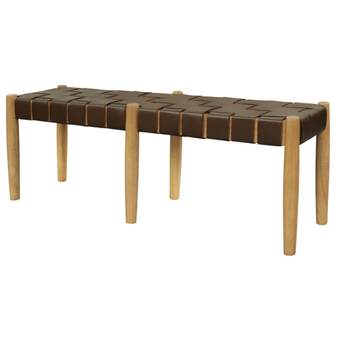 Elliot Leather Solid Mindi Timber Bench