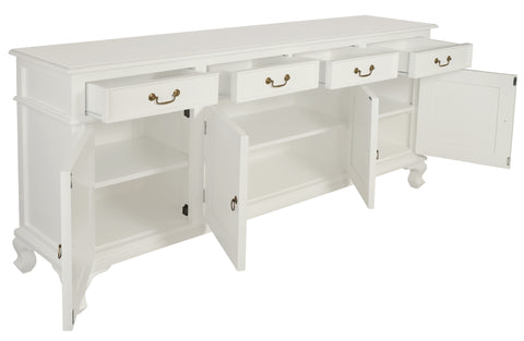 Queen Ann 4 Door 4 Drawer Buffet (White)