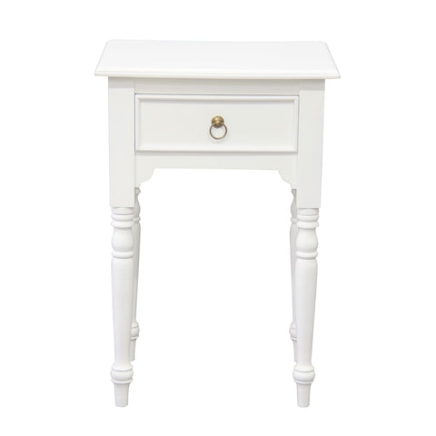 Huntely 1-Drawer Turn Leg Side Table (White)