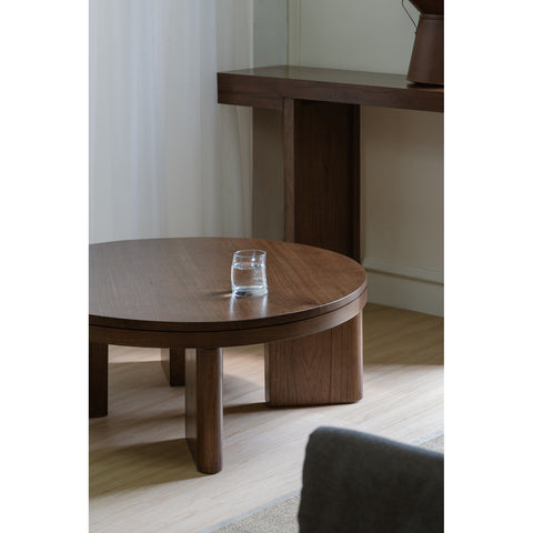 Apollo Solid Mindi Timber Round Coffee Table (Walnut)