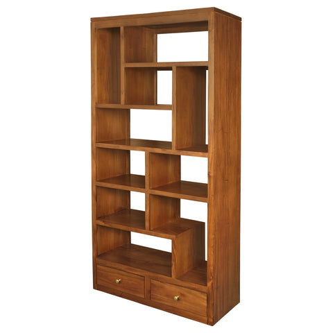 Amsterdam 10 Cube Shelf with 2 Drawer (Light Pecan)