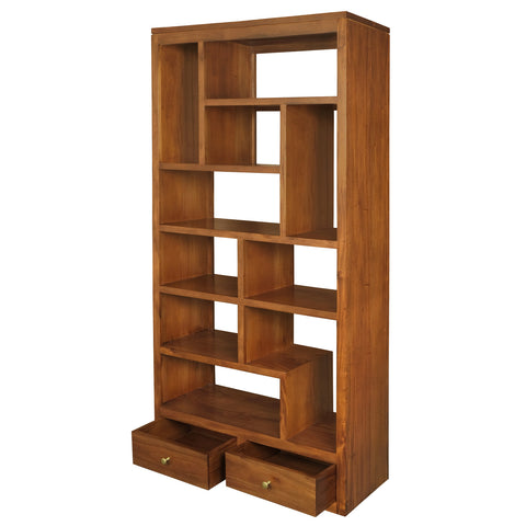 Amsterdam 10 Cube Shelf with 2 Drawer (Light Pecan)