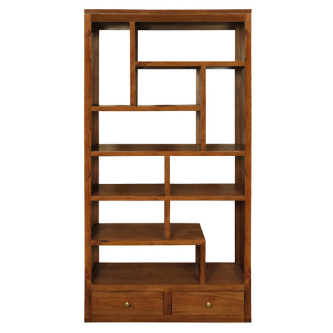 Amsterdam 10 Cube Shelf with 2 Drawer (Light Pecan)