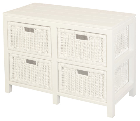 Rattan 4 Drawer Cabinet (White)