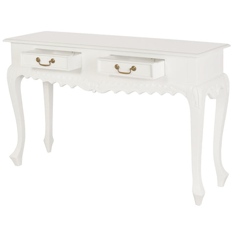 Jepara 2 Drawer Carved Sofa/Hall Table (White)