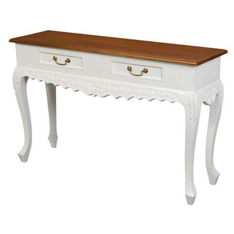 Jepara 2 Drawer Carved Sofa/Hall Table (White Caramel)