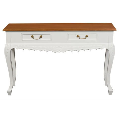 Jepara 2 Drawer Carved Sofa/Hall Table (White Caramel)